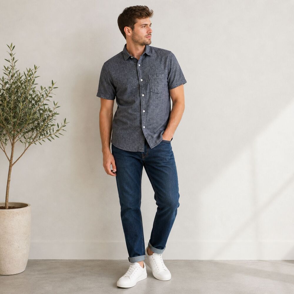 Arizona Jean Co Dark Gray Button Up Shirt Men’s Small Cotton Short Sleeve